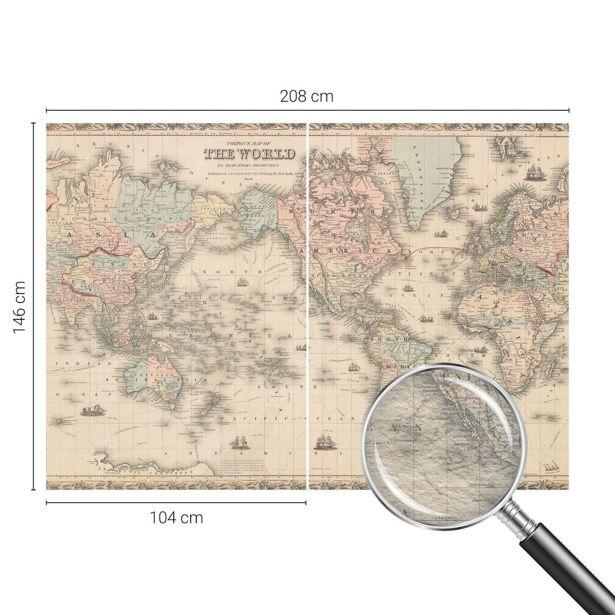 FOTOTAPETE 208x146 cm - Historische Karte - Beige, Textil (208/146cm) - Wallfluent