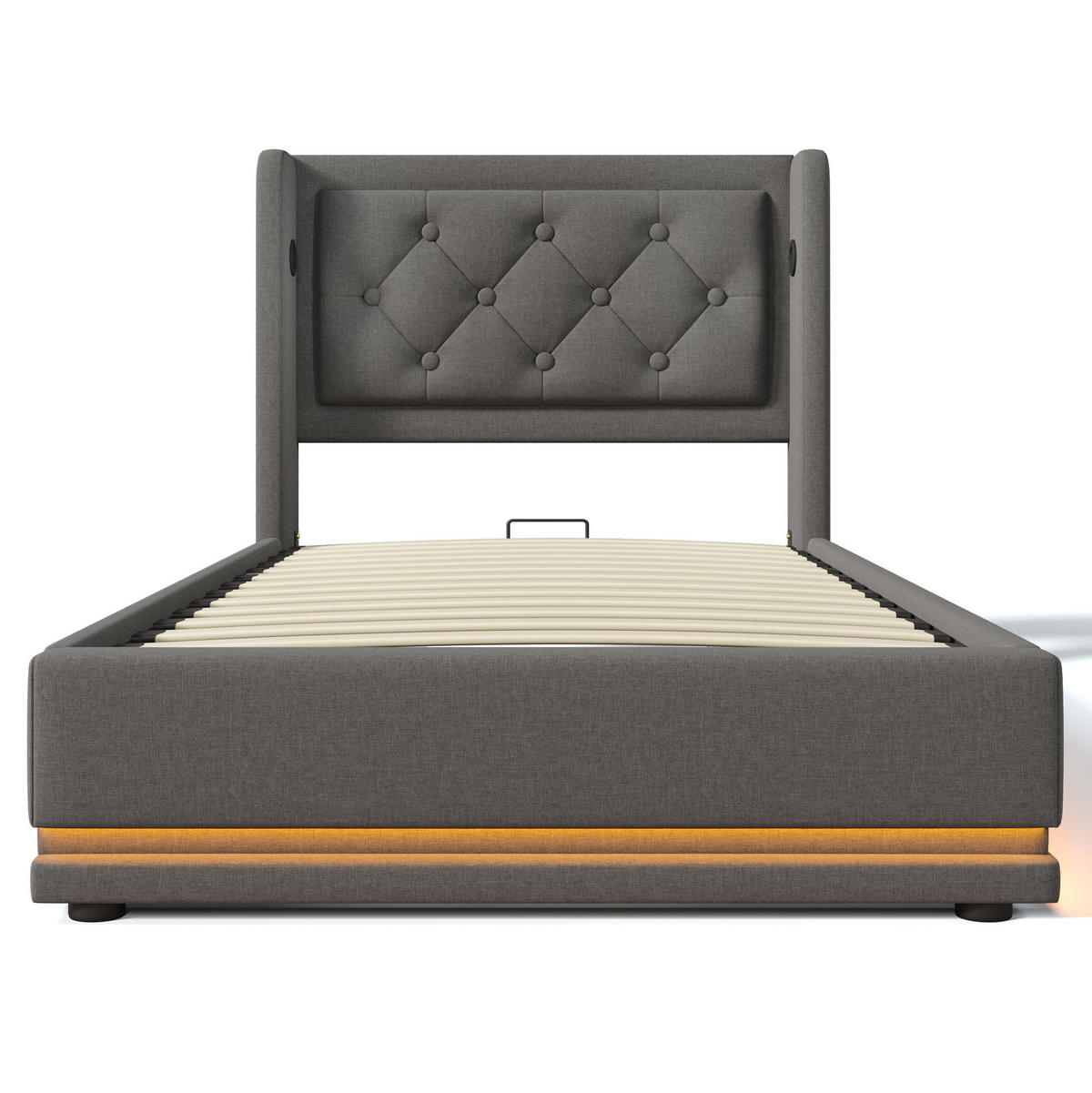 POLSTERBETT mit Bettkasten 90/200 cm in Grau – mit LED, USB-C und Matratze - Grau, Textil (90/200cm) - BEAOK