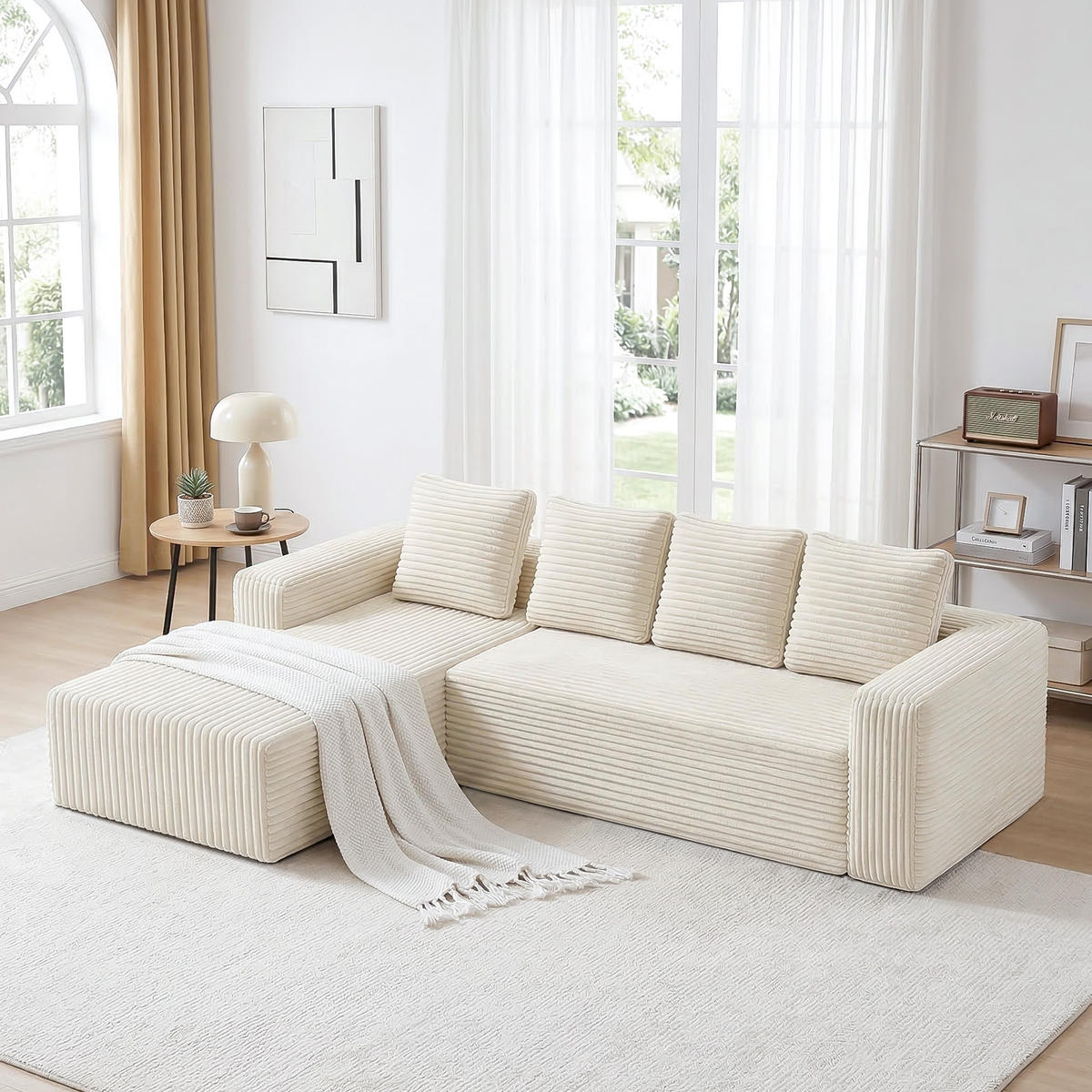 ECKSCHLAFSOFA aus Cord 261x168x58 cm mit Chaiselongue und ohne Montage, beige - Beige, Textil (261/168cm) - Luhomfu