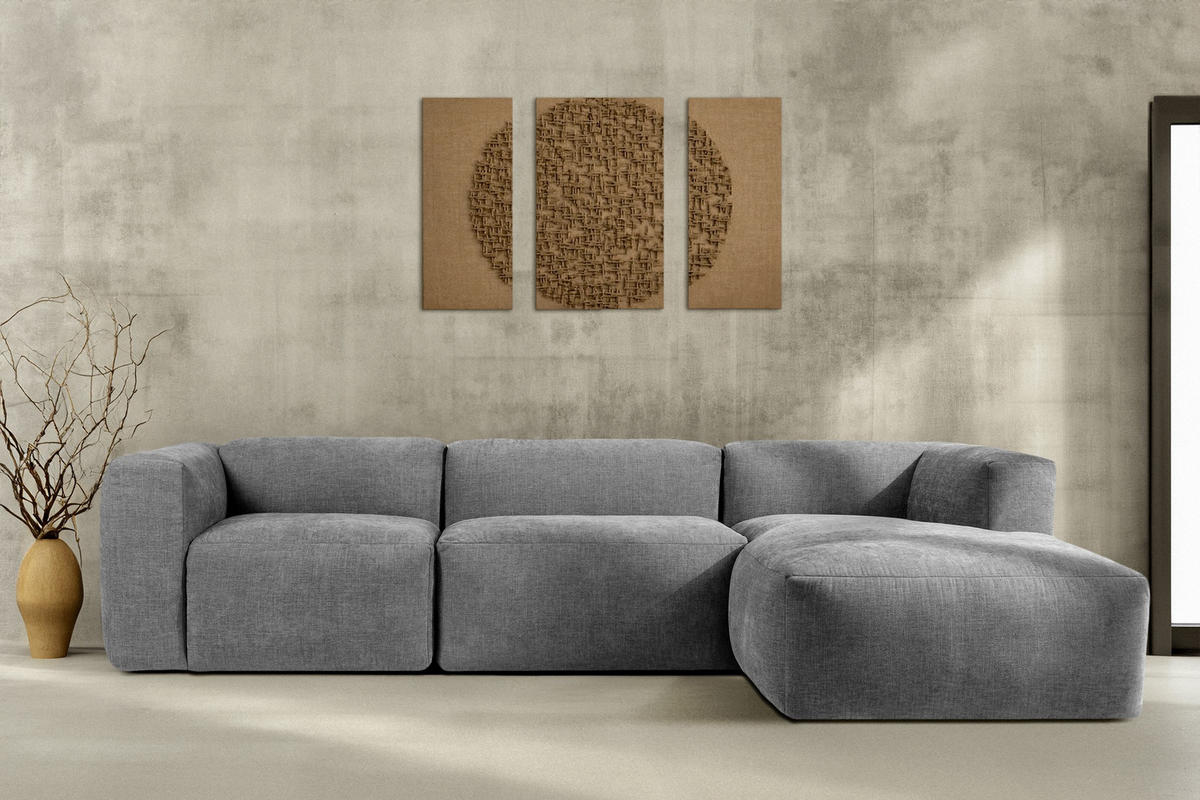ECKMODULSOFA-RECHTS BUFFO mit extrem weicher und bequemer Sitzfläche, Gewebestoff, hell aschfahl - Hellgrau, Textil (297/180cm) - KONSIMO®