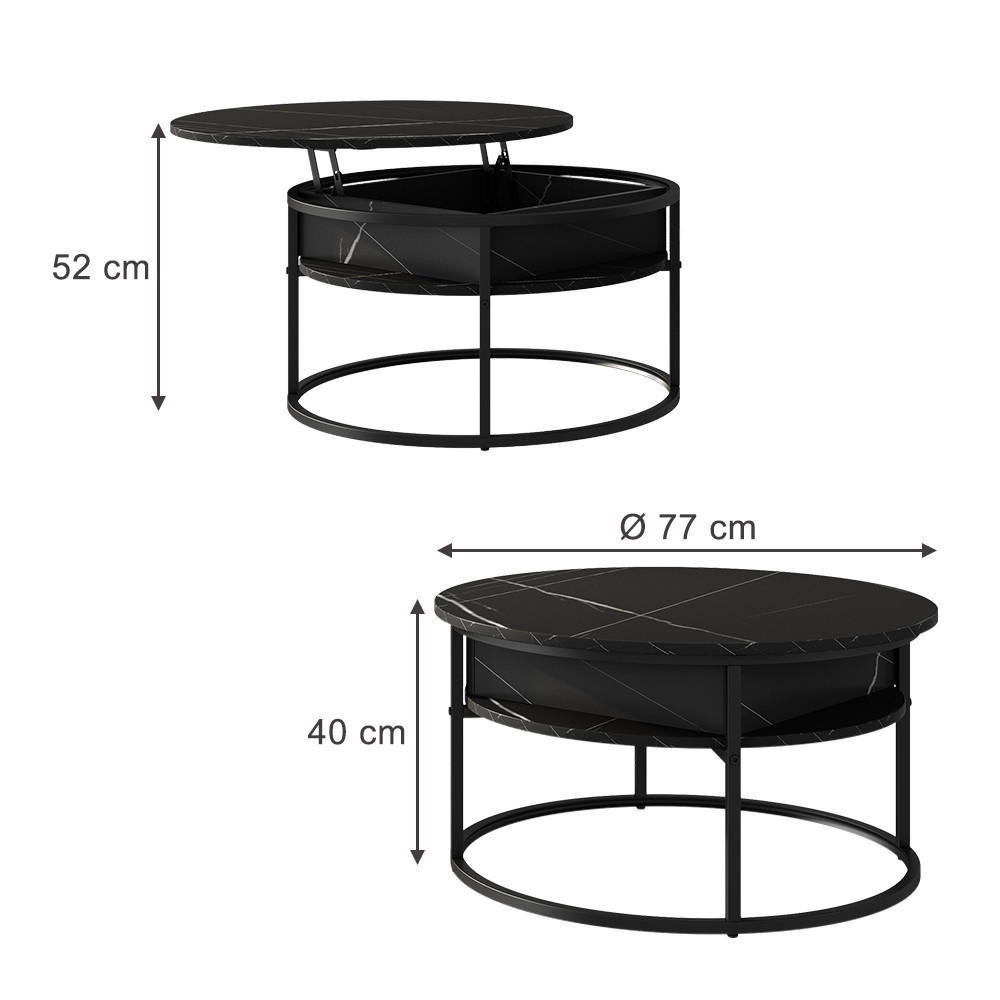 COUCHTISCH Marlo Schwarz/Marmor-Weiß 77 x 77 cm - Schwarz/Weiß, Holzwerkstoff (77/77/52cm) - Vicco