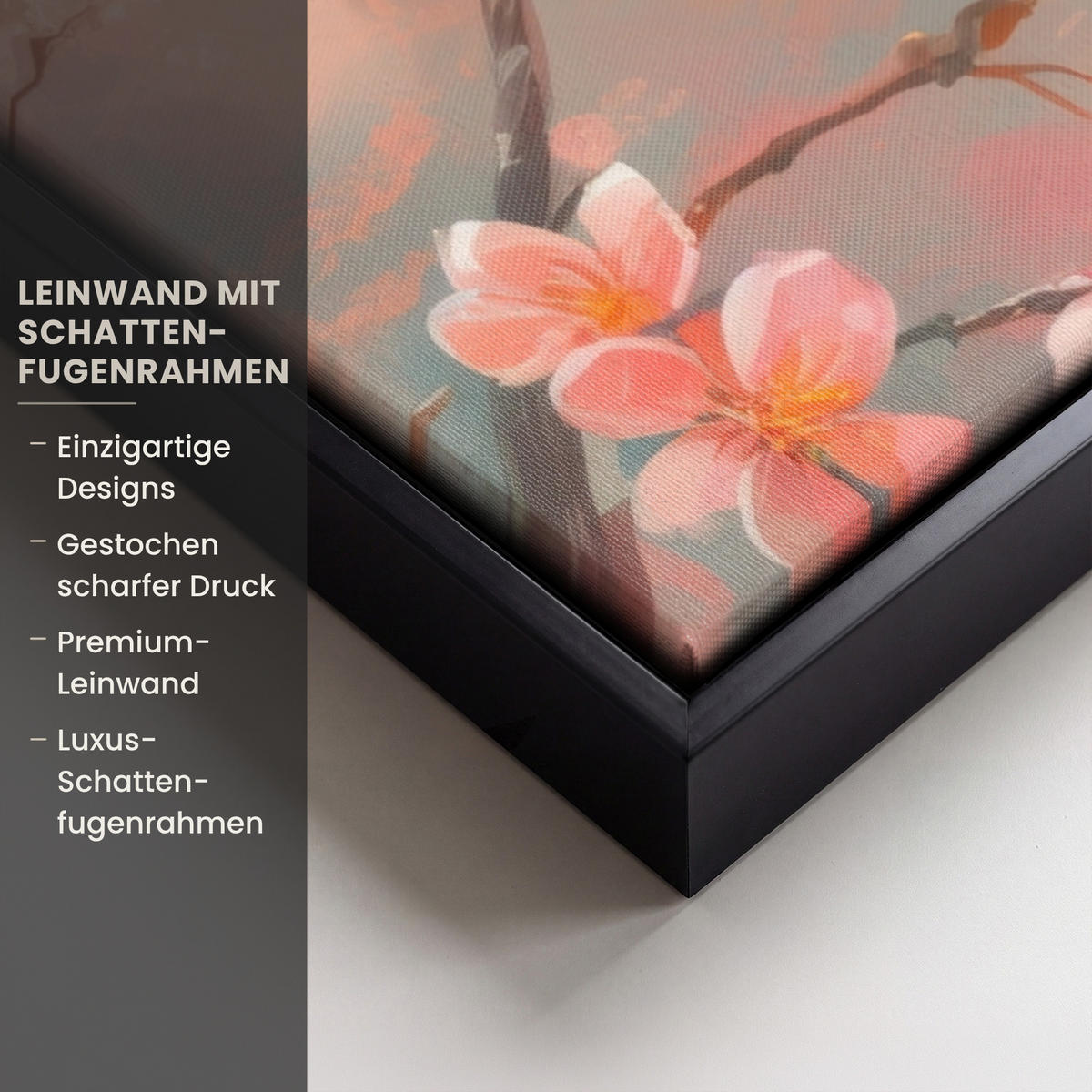 LEINWAND Bilder mit Rahmen - Rotkehlchen - Zierpflanze - Blütenzweig - 40x60 - Hellrosa, Textil (40/60cm) - MuchoWow