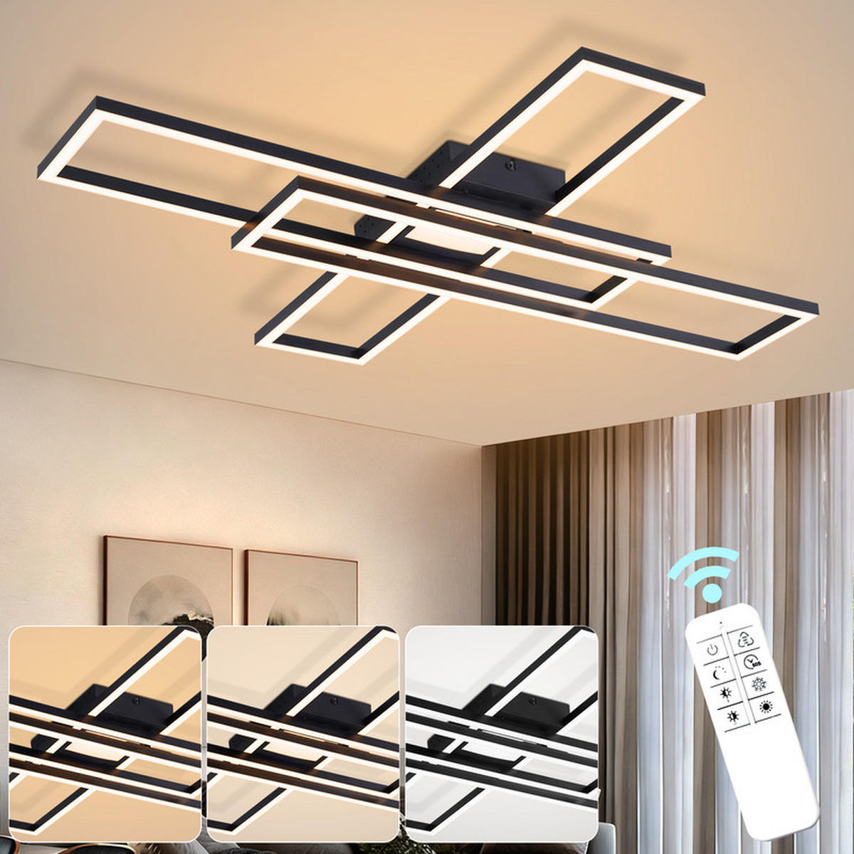 STROPNÍ LED svítidlo BURGESS III 60/80/8 cm - černá, plast (60/80/8cm) - Nettlife
