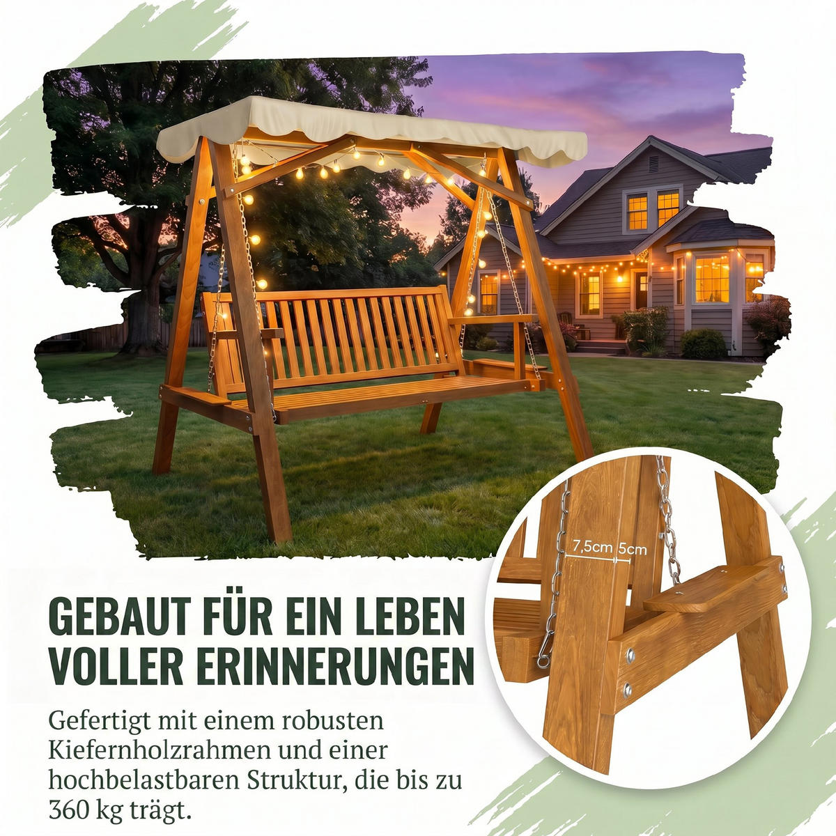 HOLLYWOODSCHAUKEL, Gartenschaukel, Lärche, Metall, Kunststoff, Natur+Creme - Naturfarben, Holz (130/185/162cm) - Outsunny