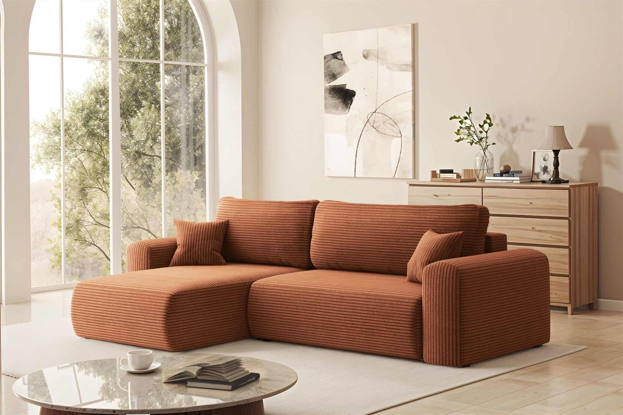 ECKSOFA Flora In Poso - Braun, Holzwerkstoff/Textil (145/272cm) - Fun Möbel
