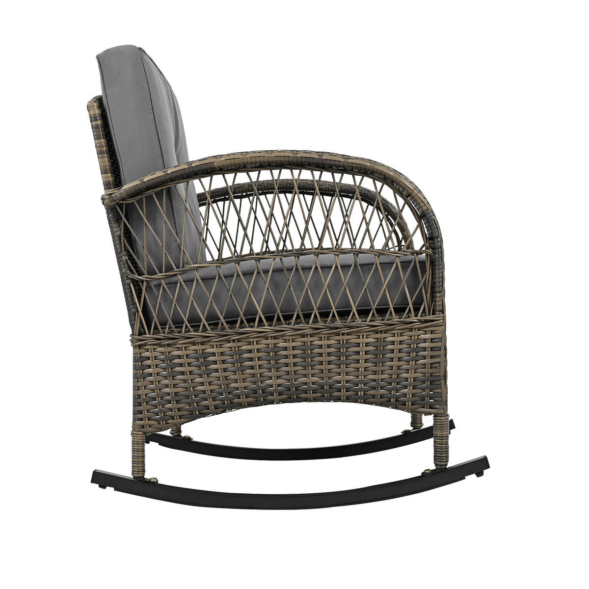 GARTENSETS aus Rattan Grau mit Schaukelstühlen & Glastisch - Grau, Metall - Modfu