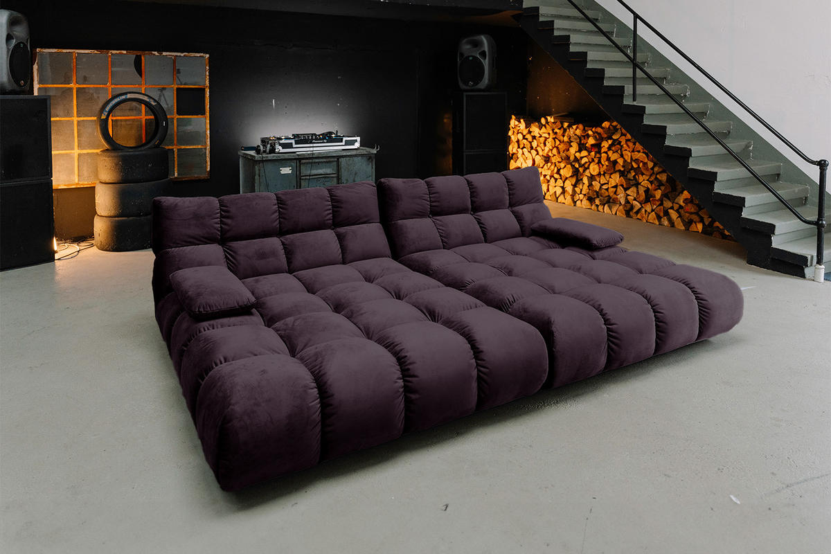 BIG SOFA VIVIEN Violett Velvet - Violett/Schwarz, Kunststoff/Textil (296/85/178cm) - KAWOLA