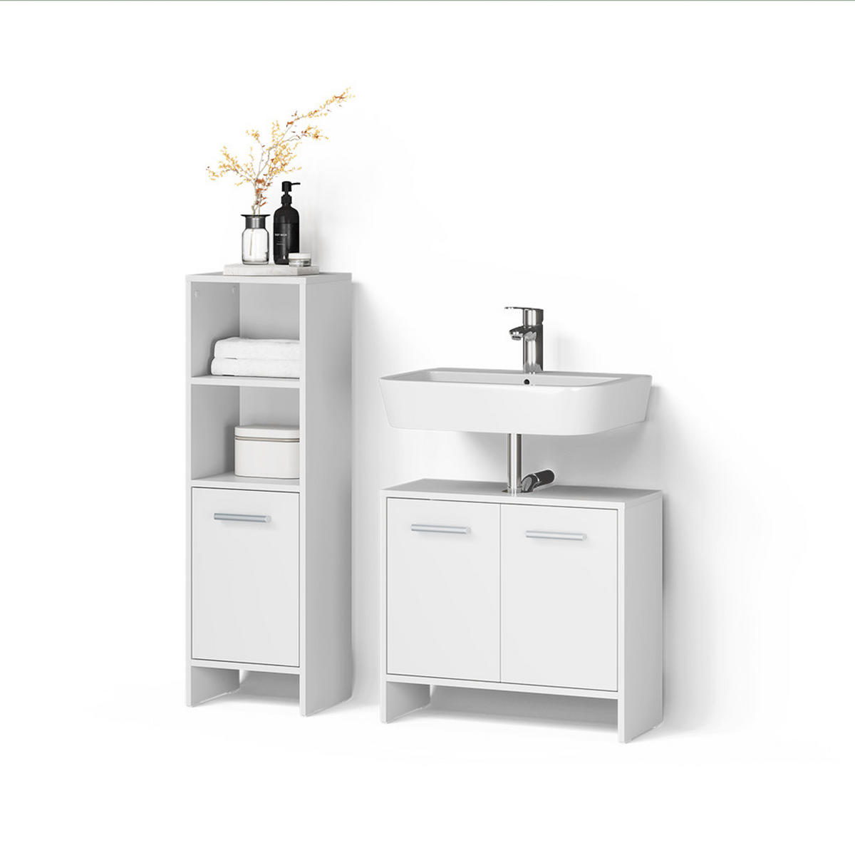 BADEZIMMERMÖBEL-SET Amalfi Weiß 2 Teile - Weiß, Holzwerkstoff (63.8/57/26.3cm) - Livinity®