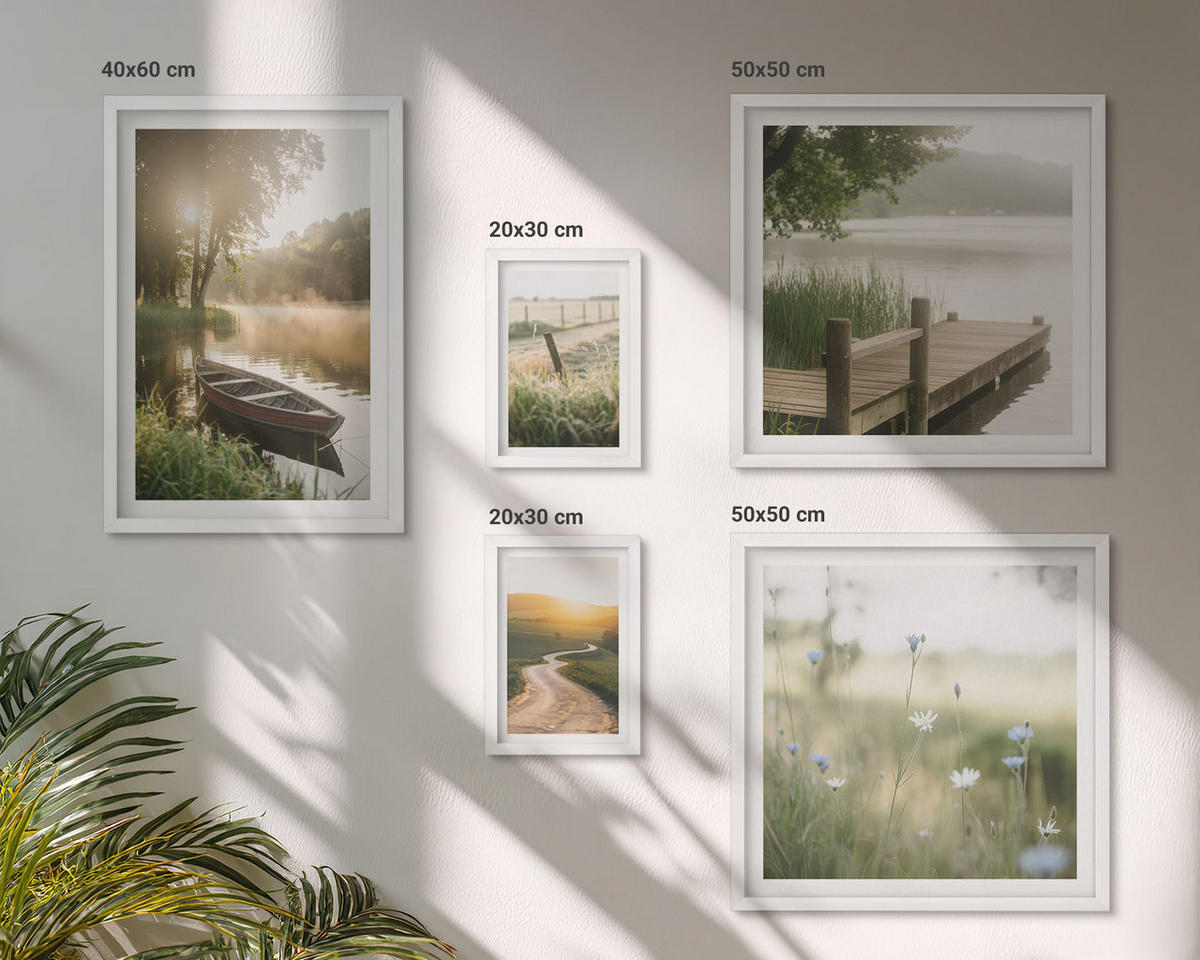 BILDER SET 5er Set - 50x50 cm & 20x30 cm & 40x60 cm Weißer Rahmen - Libellen im Gras, Wassermalerei - Weiß, Kunststoff (40/60cm) - TULUP