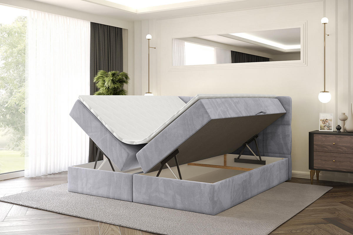 BOXBETT mit Matratze H4 und Lattenrost - LIRO - 160x200 - Grau Monolith - Grau, Holzwerkstoff/Kunststoff (160/200cm) - ALTDECOR