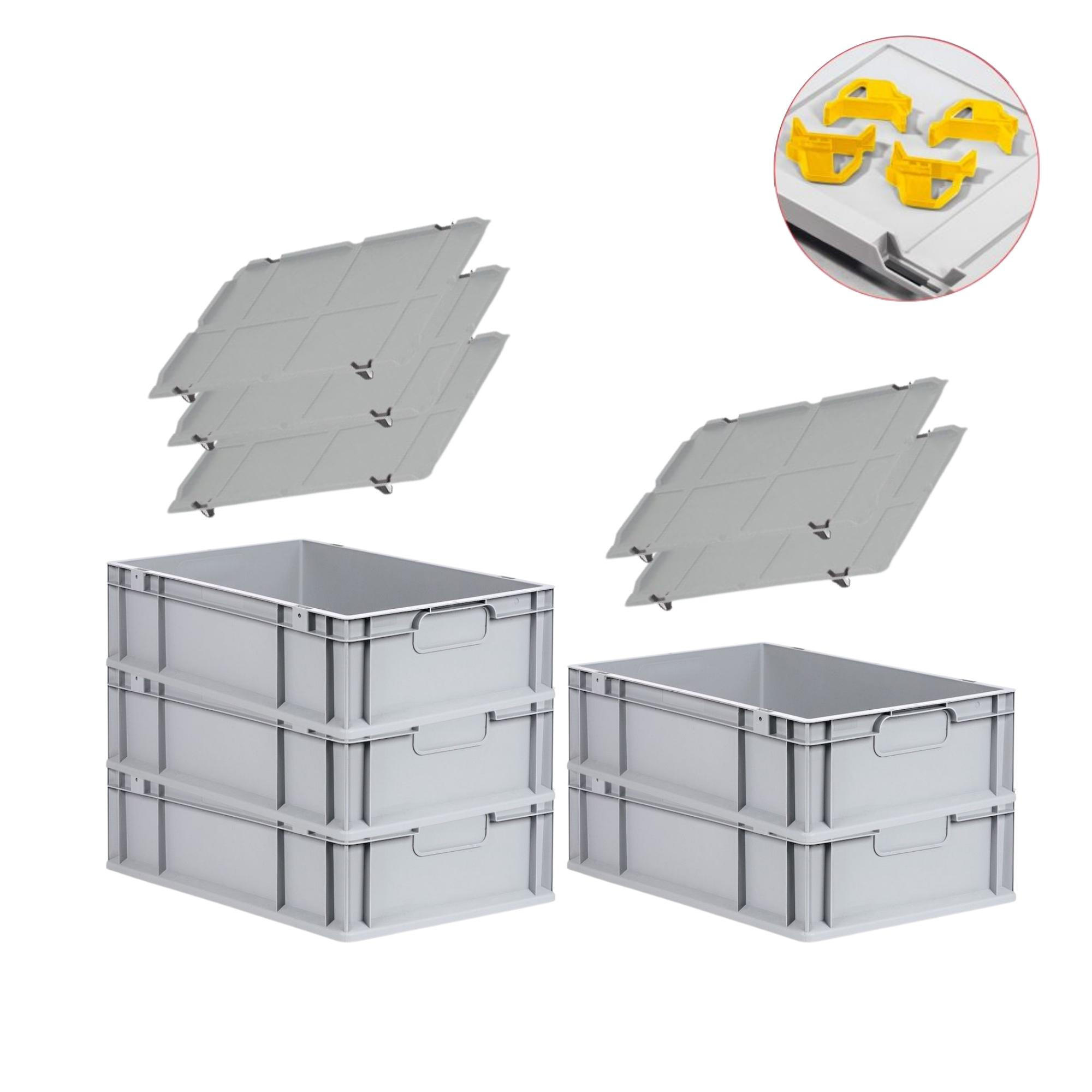 EUROBOX 5x Nextgen Economy Mit Auflagedeckel Grau/Gelb Griffe Geschlossen 34 Liter - Gelb, Kunststoff (40/17/60cm) - PROREGAL