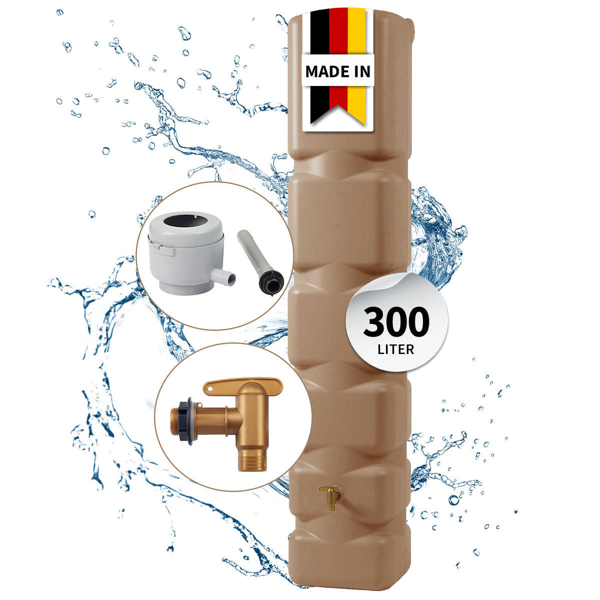 WANDTANK Komplett-Set 300 L, taupe inkl. Kunststoff-Auslaufhahn und Fallrohranschluss - Beige, Kunststoff (42/210/40cm) - 4rain
