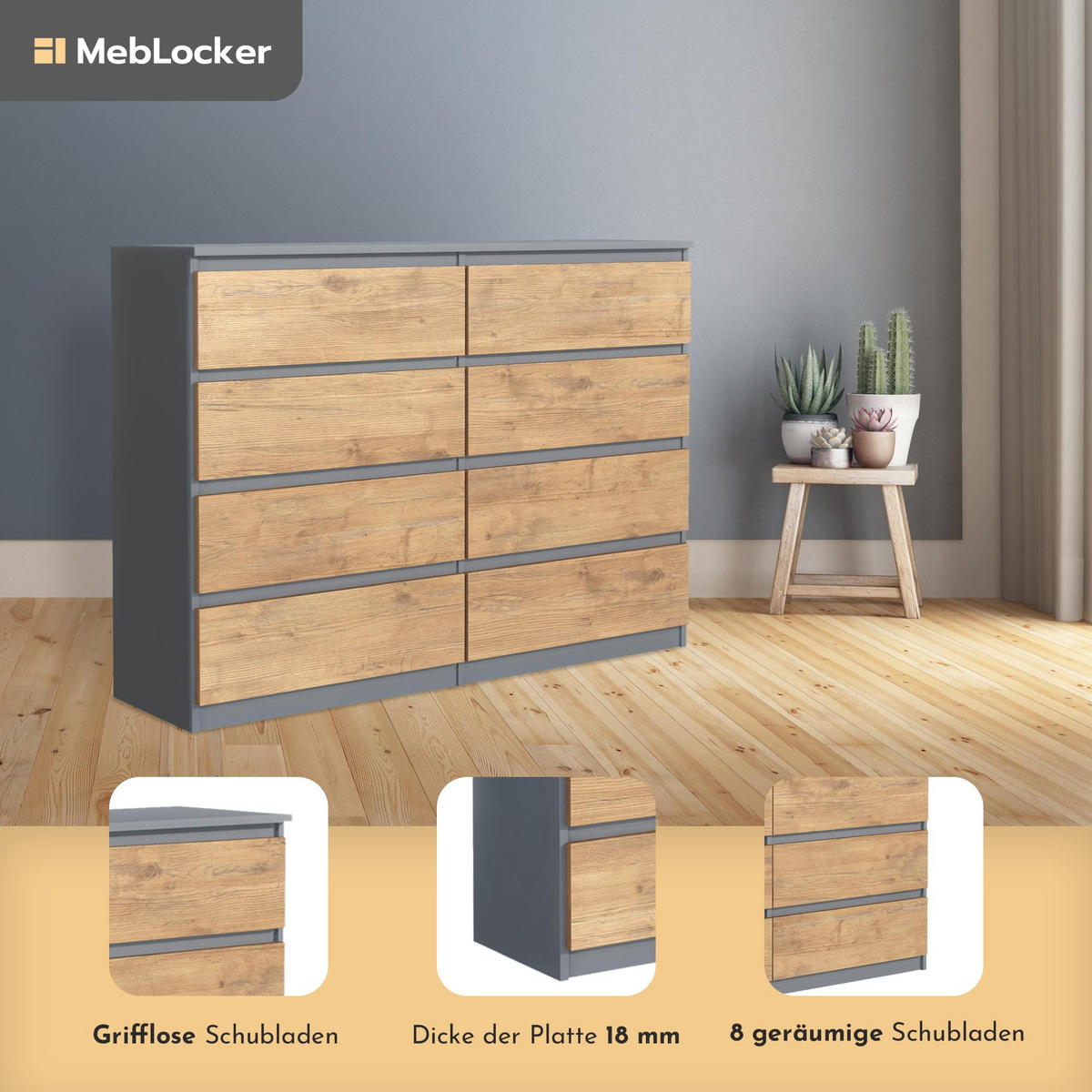 KOMMODE mit Schubladen Anthrazit Sonoma 120x101,5x39 cm - Anthrazit/Eiche Artisan, Holzwerkstoff (120/101/39cm) - MebLocker