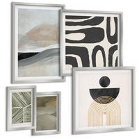 BILDER SET 5er Set - 50x50 cm & 20x30 cm & 40x60 cm Silberner Rahmen - Gemalte abstrakte Dekorationen - Silberfarben, Kunststoff (40/60cm) - TULUP