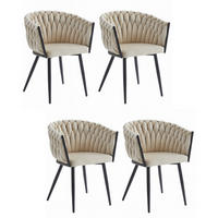 STUHL ARONA 4-er Set, Beige, Schwarz, Schwarze metallische Beine - Beige, Textil/Metall (61/79/55cm) - Komodee