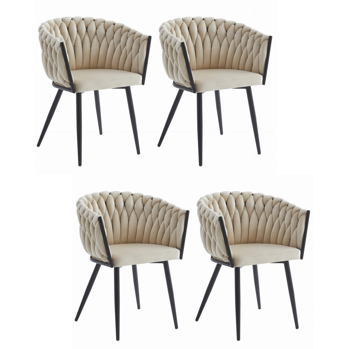 STUHL ARONA 4-er Set, Beige, Schwarz, Schwarze metallische Beine - Beige, Textil/Metall (61/79/55cm) - Komodee