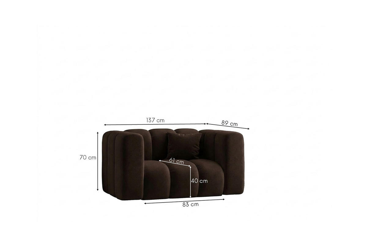 KŘESLO Modulární, Moderní Design, Sametová Látka Riviera, Čokoládové, GRAND - barva mokka, dřevo (137/70/89cm) - Kaiser Möbel