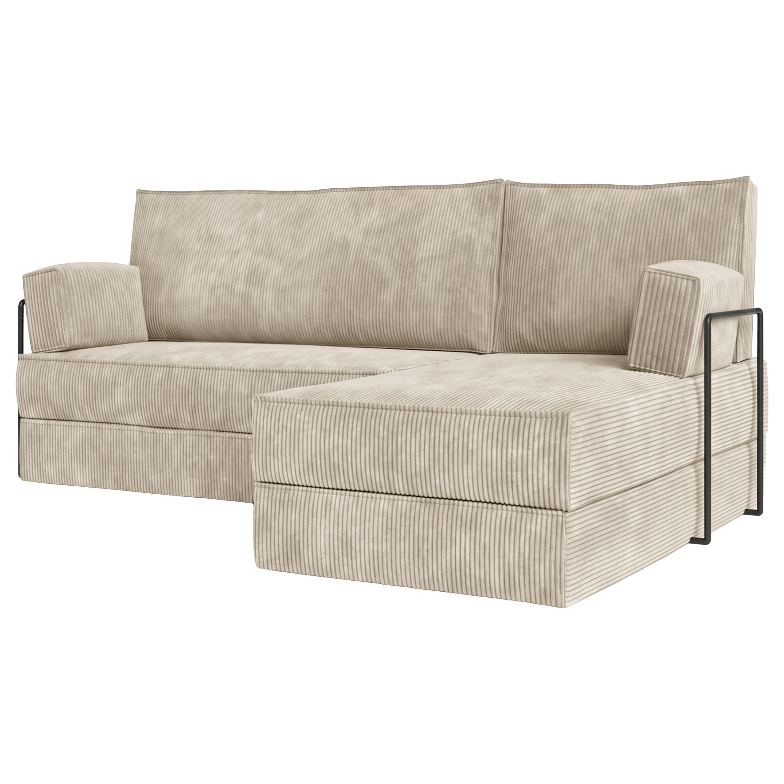 ECKSOFA NOTIA modulares Boneless Sofa mit Schlaffunktion Creme Kordstoff - Creme, Textil (200/120cm) - MASSENO