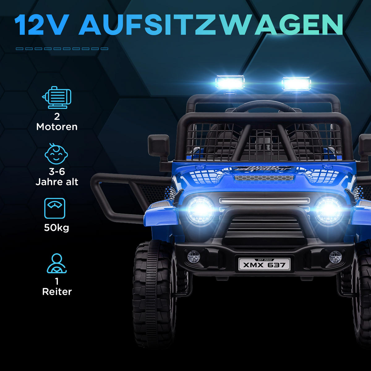 KINDER-ELEKTROAUTO DE-06201 mit sanfter Federung und Fernbedienung Blau - Blau, Kunststoff/Metall (109/67/68.5cm) - ComfortXL