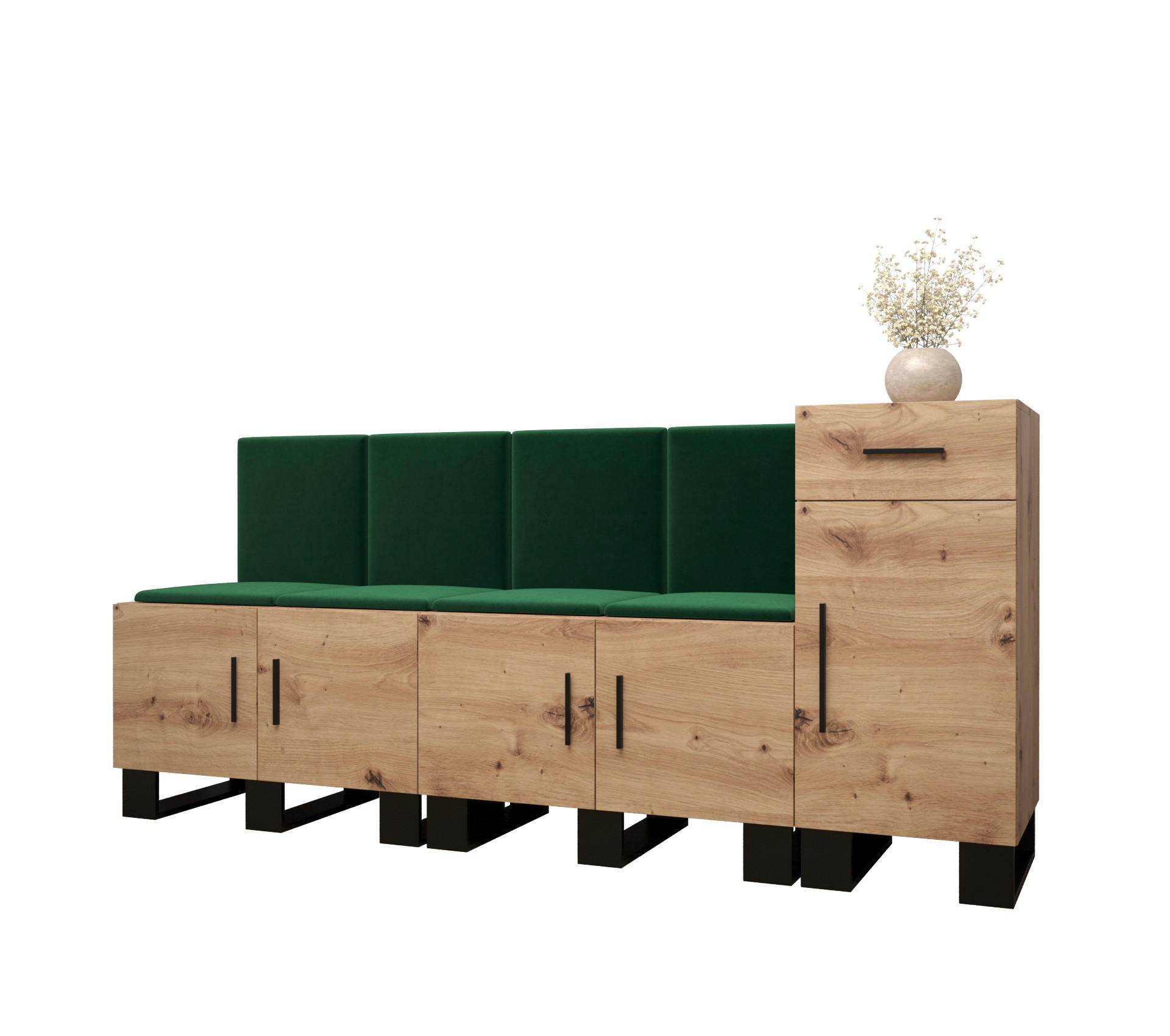 Abiks Möbel Garderoben-Set Eiche Artisan, Waldgrün 210x95x45.6 cm