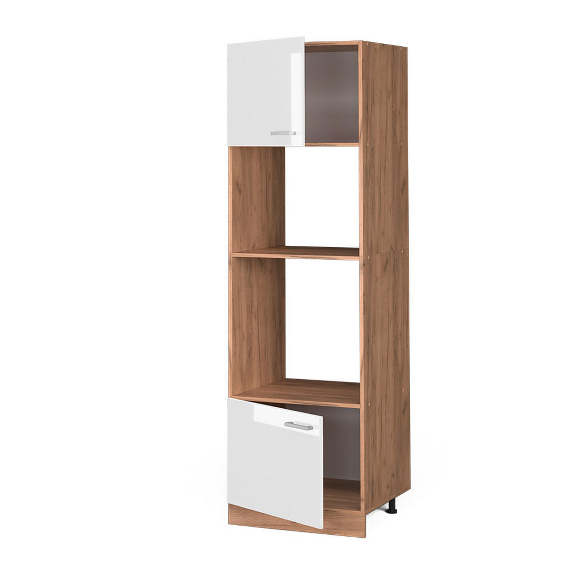 MIKROWELLENSCHRANK R-Line Weiß Hochglanz 60 cm - Honigeiche/Weiß Hochglanz, Holzwerkstoff (60/206.8/57.2cm) - Vicco