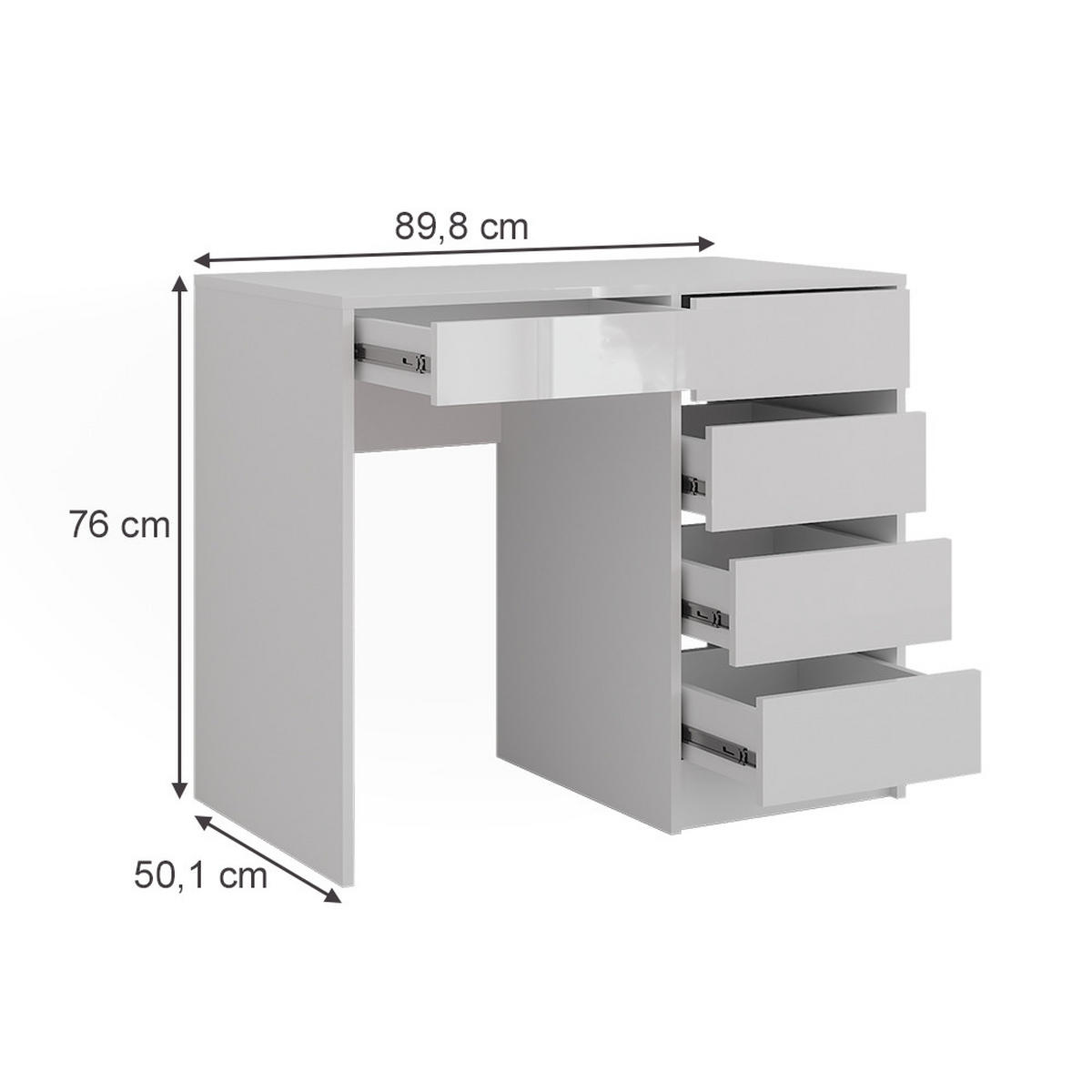 SCHMINKTISCH Sherry Weiß/Weiß Hochglanz 89.8 cm - Weiß Hochglanz, Holzwerkstoff (50.1cm) - Vicco