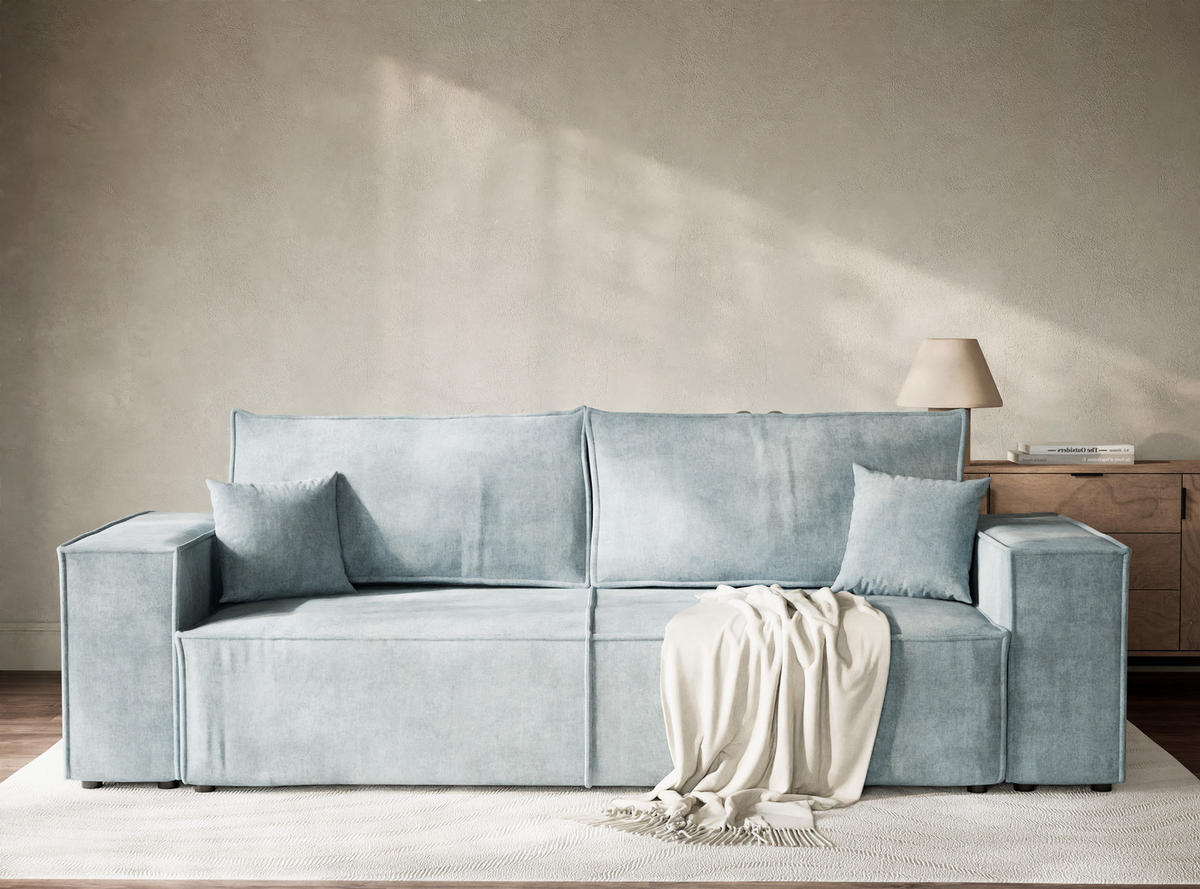 SOFA MIT SCHLAFFUNKTION Milos Hellblau Webstoff - Schwarz/Hellblau, Holz/Holzwerkstoff (255/70/105cm) - Maison de Reve