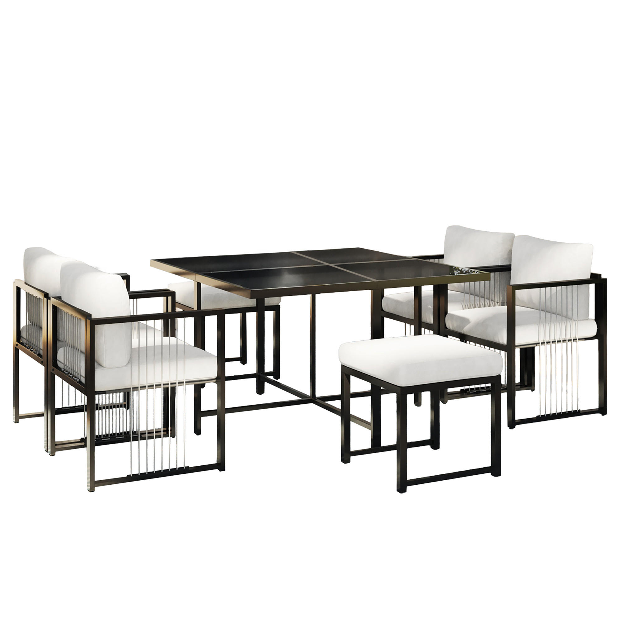GARTENMÖBELSET 117/117 cm schwarz/weiß aus Metall und Glas mit Kissen - Schwarz, Metall - OKWISH