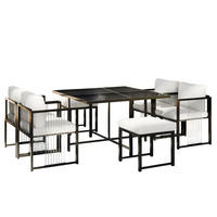 GARTENMÖBELSET 117/117 cm schwarz/weiß aus Metall und Glas mit Kissen - Schwarz, Metall - OKWISH