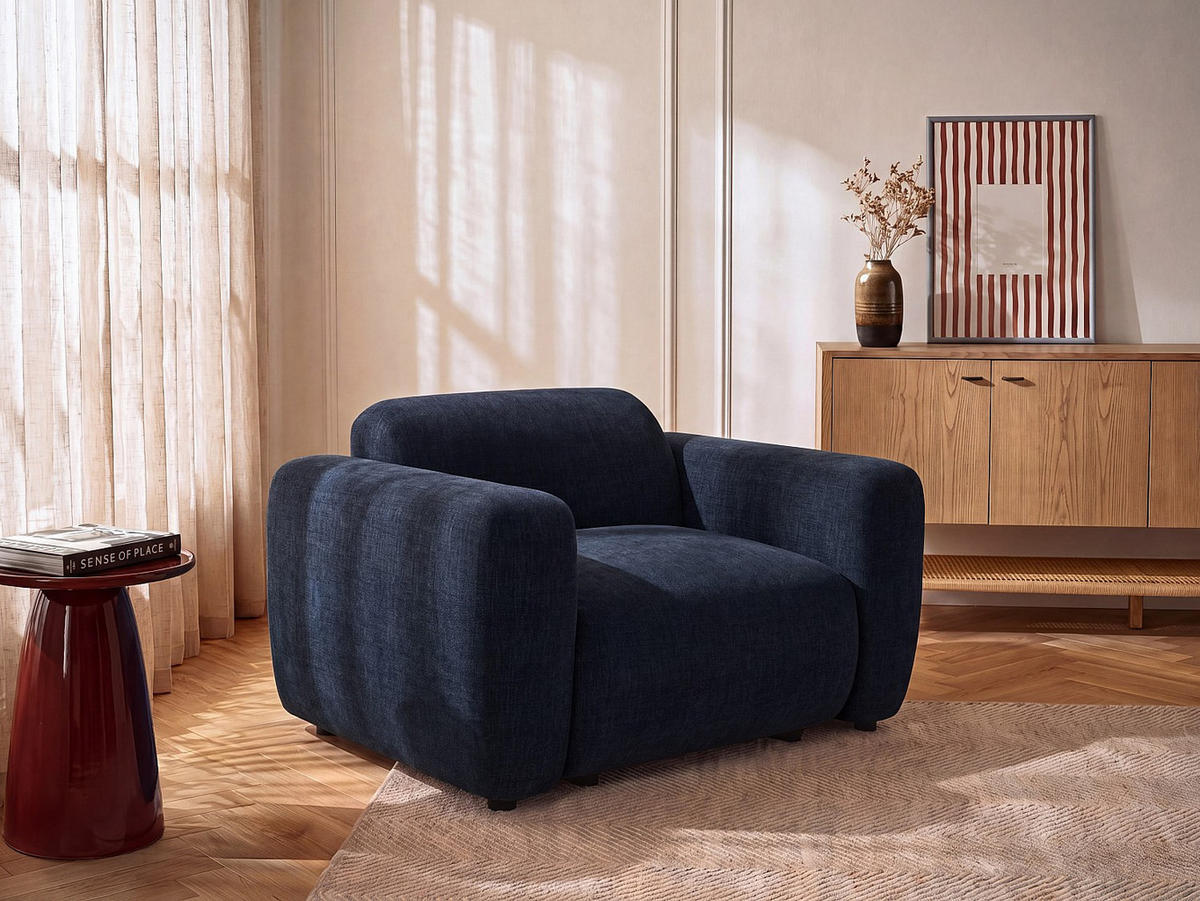 SESSEL mit gerader Rückenlehne - 1 Person - stoff - blau Pogni - Blau, Textil (130/67/97cm) - Vente-Unique