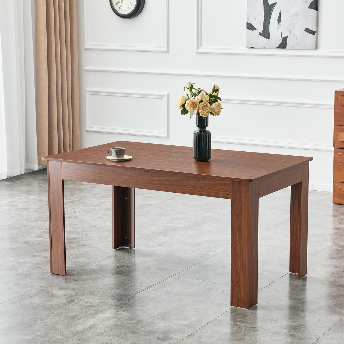 ESSTISCH Nussbaum mit zwei tropfenförmigen Einlegeplatten 220/88.5/77 cm - Walnussfarben, Holz (88.5/220/77cm) - Oxeza
