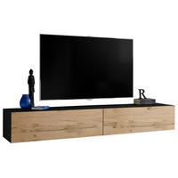 TV-HÄNGEBOARD LORETO, Schwarz, Wotan - Eiche Wotan/Schwarz, Holzwerkstoff (200/30/41.5cm) - Komodee