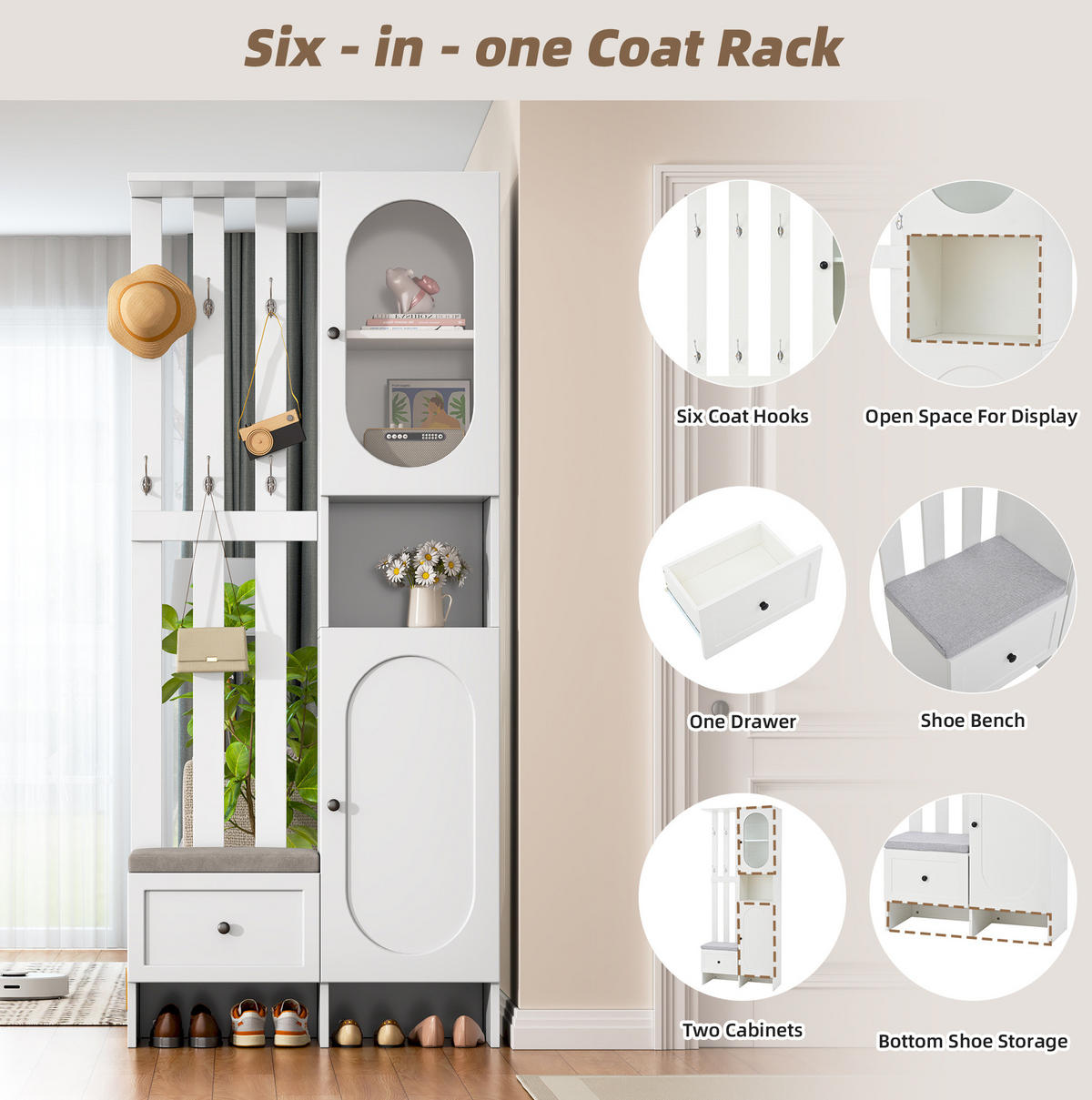 GARDEROBE 85/200/33,5 cm Weiß aus Spanplatte mit gehärtetem Glas und Schuhbank - Weiß, Holzwerkstoff (33.5/200/85cm) - OKMYHOME