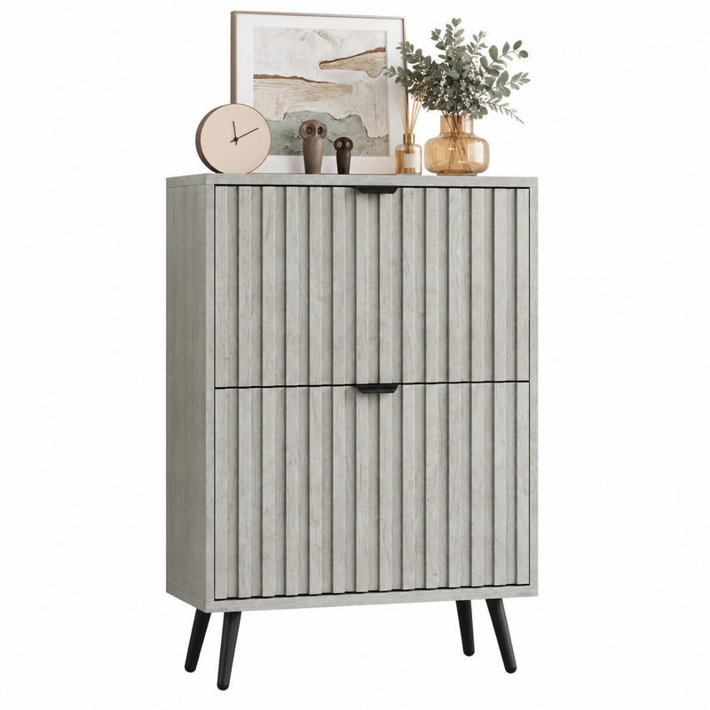 SCHUHSCHRANK mit 2 Klapptüren Grau MDF Metallbeine - Grau, Holzwerkstoff (24/94/60cm) - Beauniv