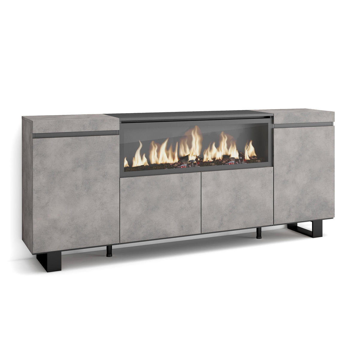 SIDEBOARD Highboard, Elektrokamin XXL, zementgrau, 208/35/87cm - Multicolor/Schwarz, Holzwerkstoff (208/87/35cm) - Skraut Home