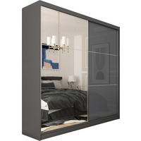 SCHWEBETÜRENSCHRANK Vena 200 cm mit Spiegel 2-türig, graphit, lacobel graphit - Grau, Holz/Kunststoff (200/216/61cm) - Margaret Hadas24