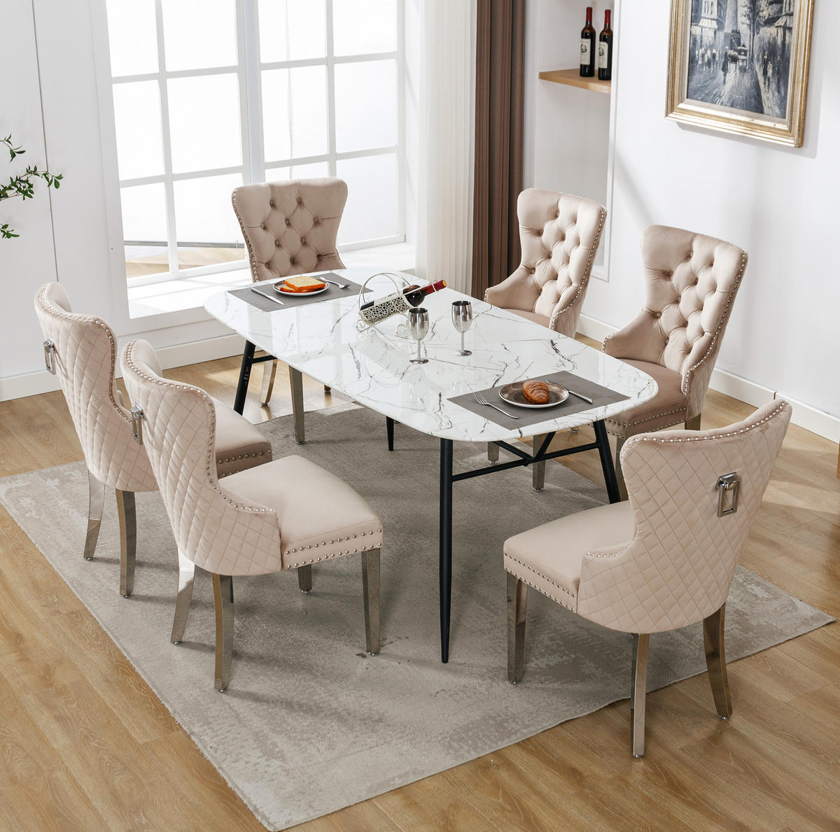 ESSZIMMERSTUHL gepolstert ca. 62,5 x 94,5 cm Samt Beige 6er-Set - Beige, Metall (62.5/94.5/53.2cm) - Meubliv