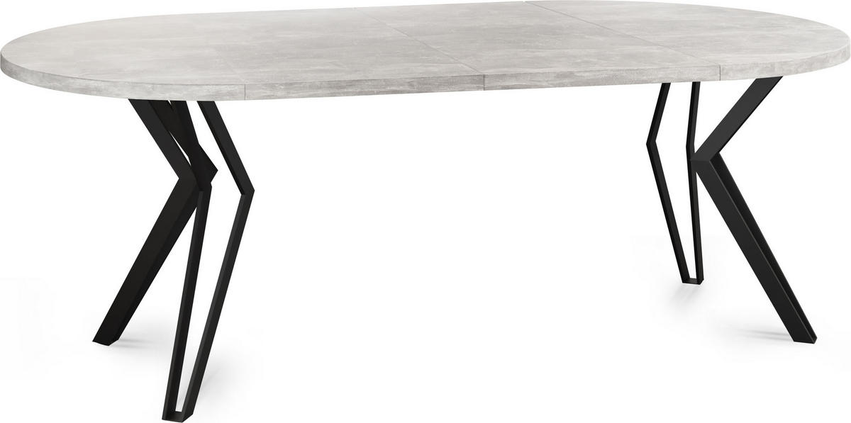 ESSTISCH Revena runder ausziehbarer, Grauer Beton 100-180/100/76 cm - Hellgrau/Schwarz, Holzwerkstoff/Metall (100/100/76cm) - WFL GROUP