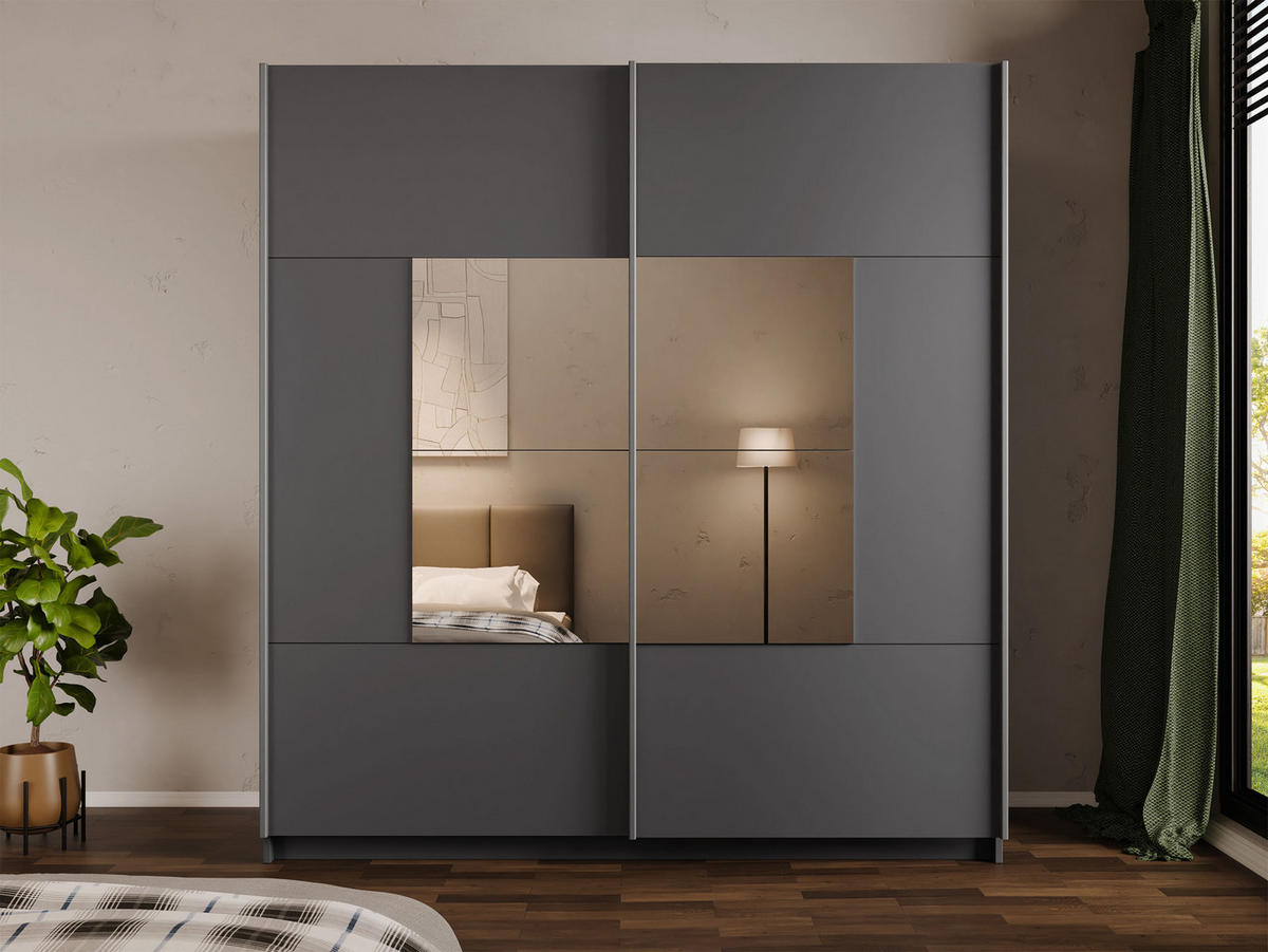 SCHIEBETÜRENSCHRANK Boston 200 - Silberfarben/Graphitfarben, Holzwerkstoff/Metall (200/215/65cm) - MIRJAN24