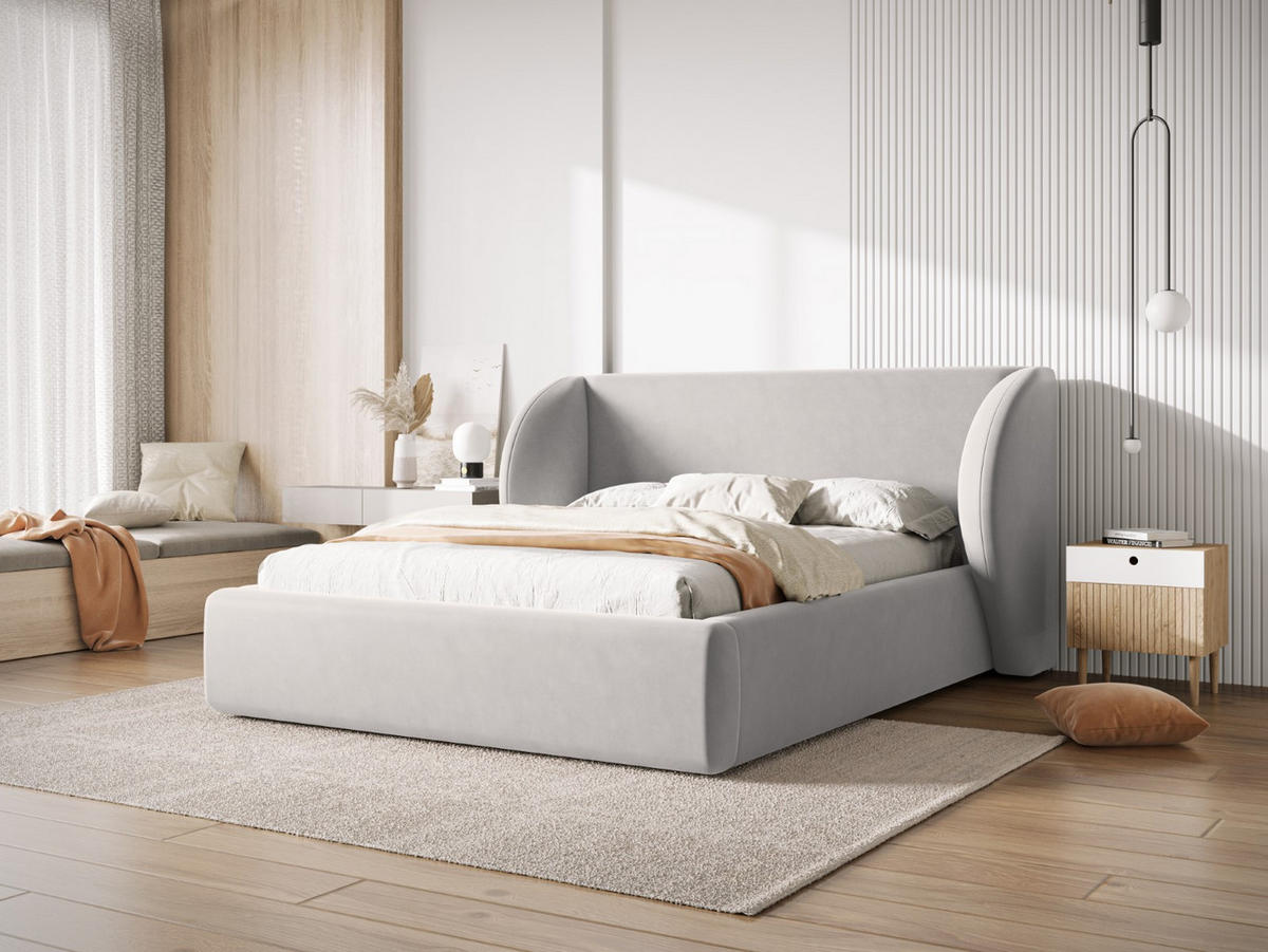 BETT mit Bettkasten und Kopfteil Miley aus Samt silber 160x200cm - Silberfarben, Textil (160/200cm) - Micadoni