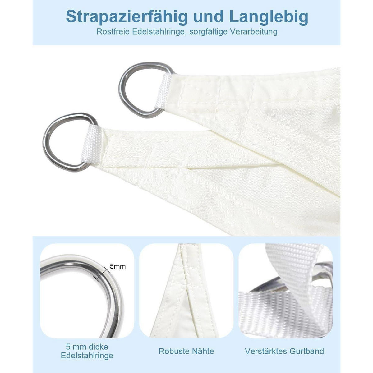 SONNENSEGEL 2.5 x 3.5 m Cremeweiß Wasserdicht UV-Schutz - Weiß, Textil (20/35cm)