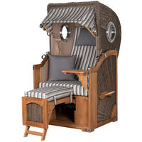 STRANDKORB Komplettset: Ammersee Single Teak Bullauge - PE grau - Modell 545 - Grau, Holz/Kunststoff (96/165/80cm) - bene living