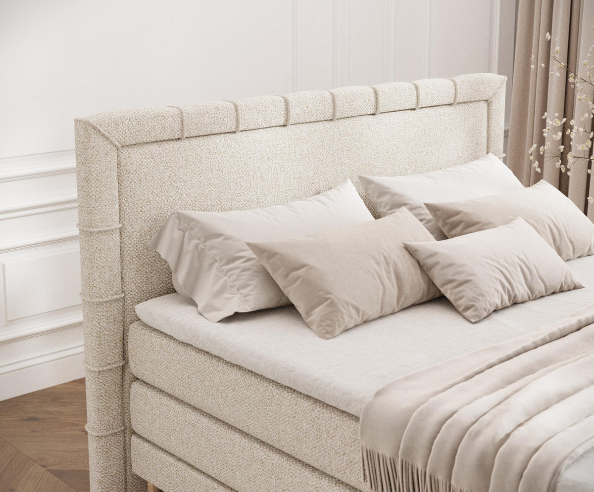 BOXSPRINGBETT Rimini Creme 160/200 cm mit Matratze und Topper - Creme/Naturfarben, Holz/Holzwerkstoff (160/200cm) - Maison de Reve