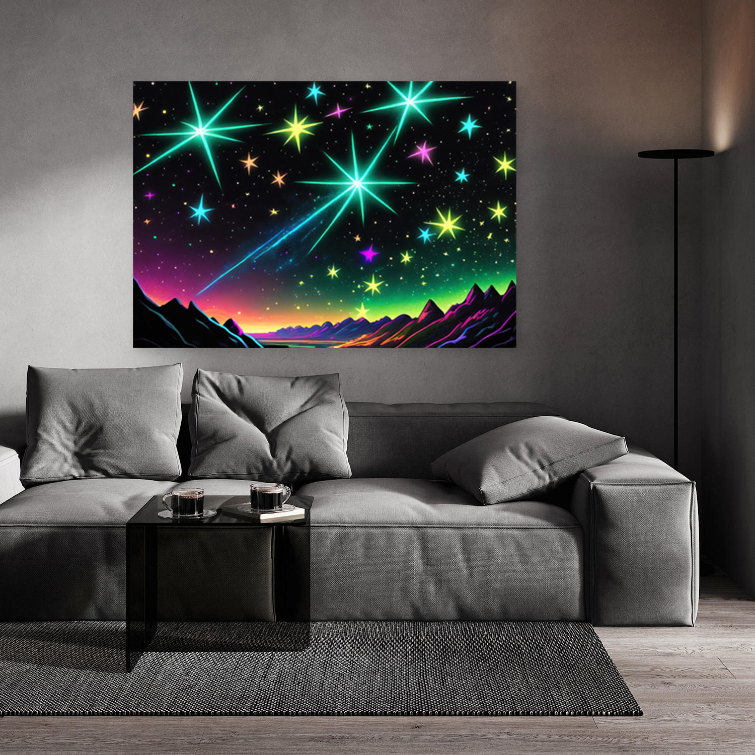 WANDBILD aurora borealis landschaft neon - Multicolor, Textil (60/40cm) - Feeby