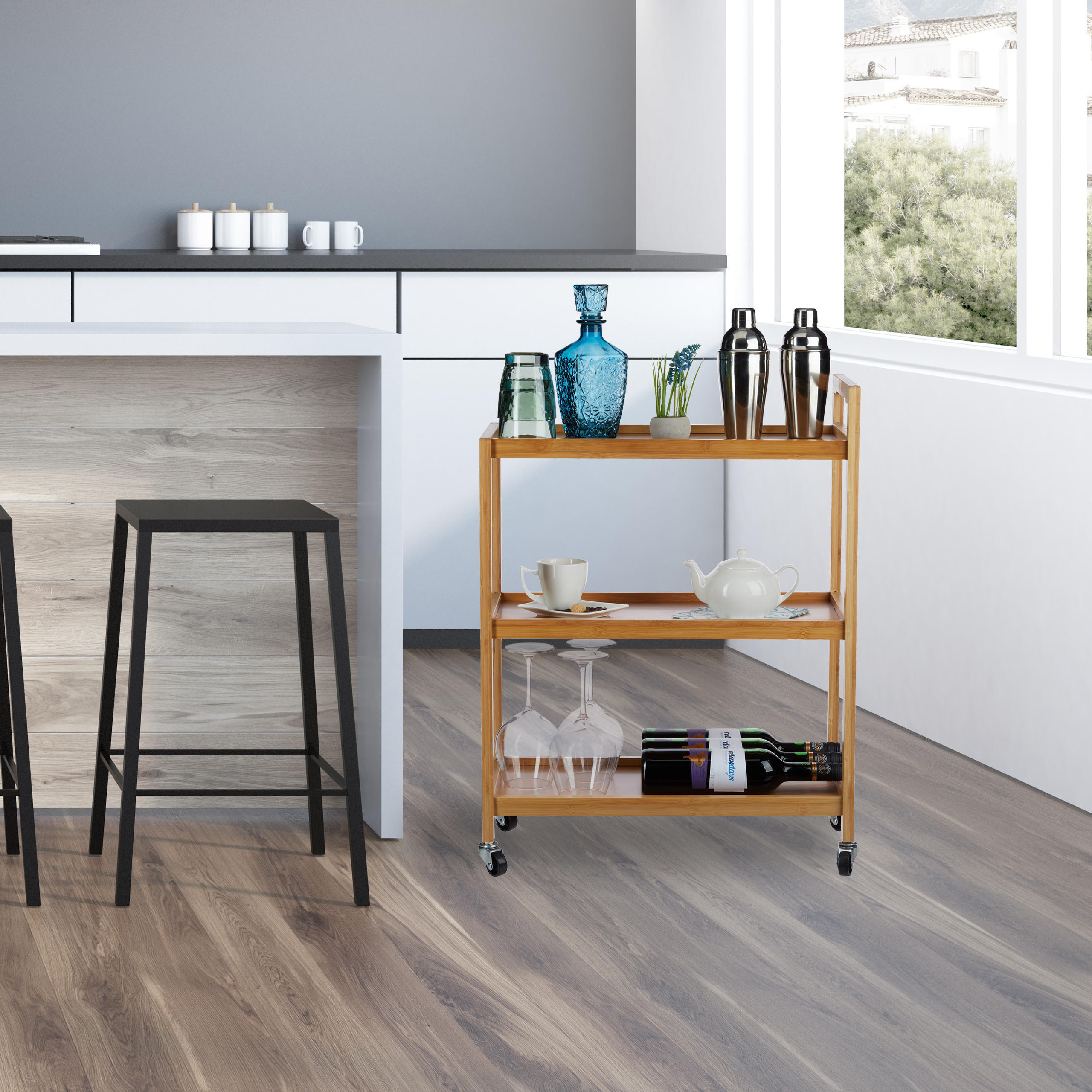 SERVIERWAGEN - Hellbraun, Holz/Holzwerkstoff (58/76.5/30cm) - Relaxdays