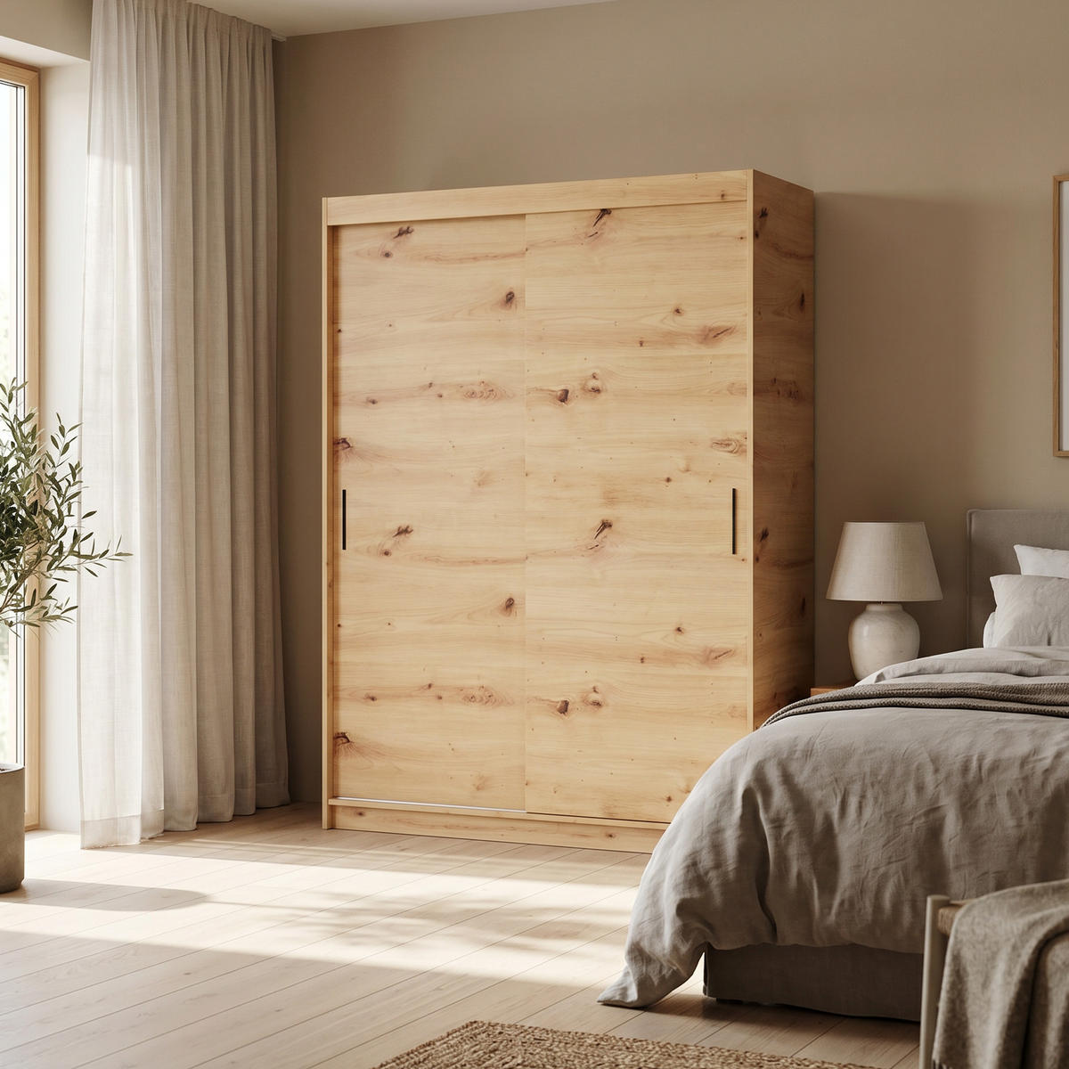 SCHWEBETÜRENSCHRANK TELA 180/205/60cm 2-türig Eiche Artisan - Eiche Artisan, Holzwerkstoff (180/205/60cm) - MASSENO