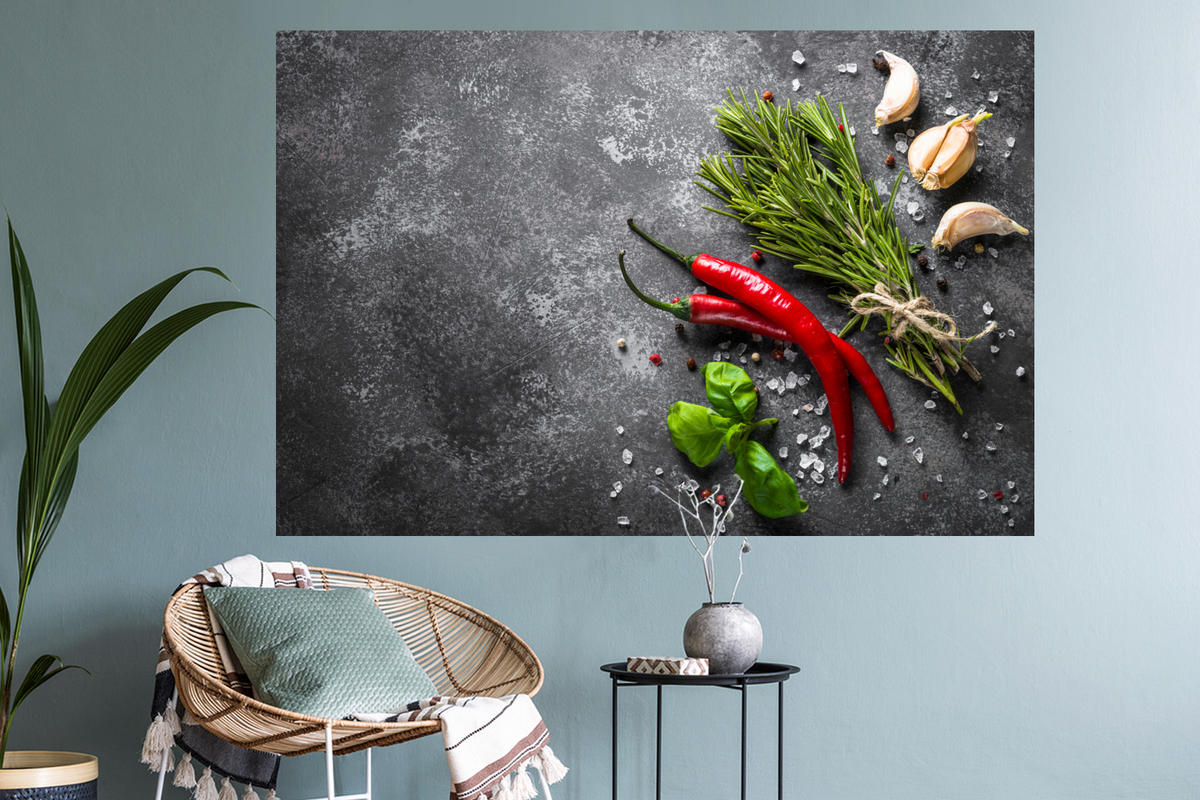 WANDTATTOO Pfeffer - Kräuter - Gewürze - Beton 120x80 cm - Dunkelgrau, Kunststoff (120/80/0.1cm) - MuchoWow