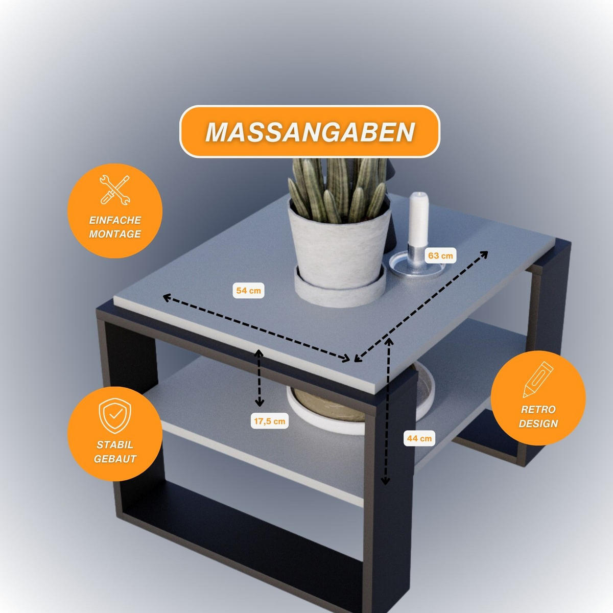 COUCHTISCH Holzwerkstoff rechteckig stabil Dunkelgrau 44/54/63cm - Dunkelgrau/Schwarz, Holzwerkstoff (54/63/44cm) - CraftPAK