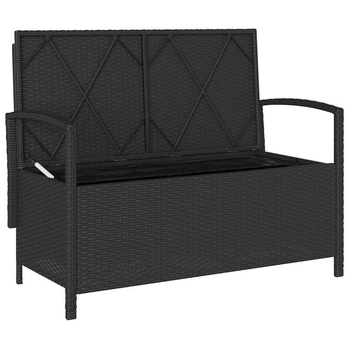 GARTENBANK Mit Stauraum Und Kissen Schwarz Poly Rattan - Schwarz, Kunststoff (111/87/56cm) - vidaXL