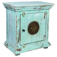 NACHTTISCH aus Metall und Holz, grün, 55x35x60cm - Blau, Holz (55/60/35cm) - Wanderlust